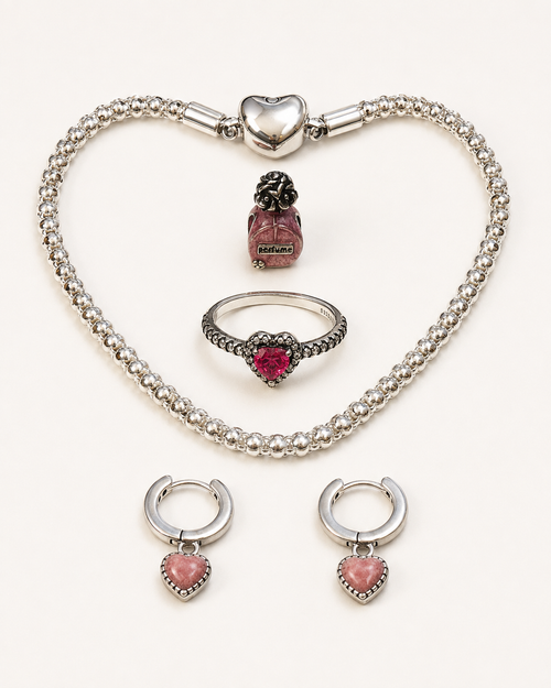 Conjunto Corazón Rosa con Pulsera y Charm Perfume