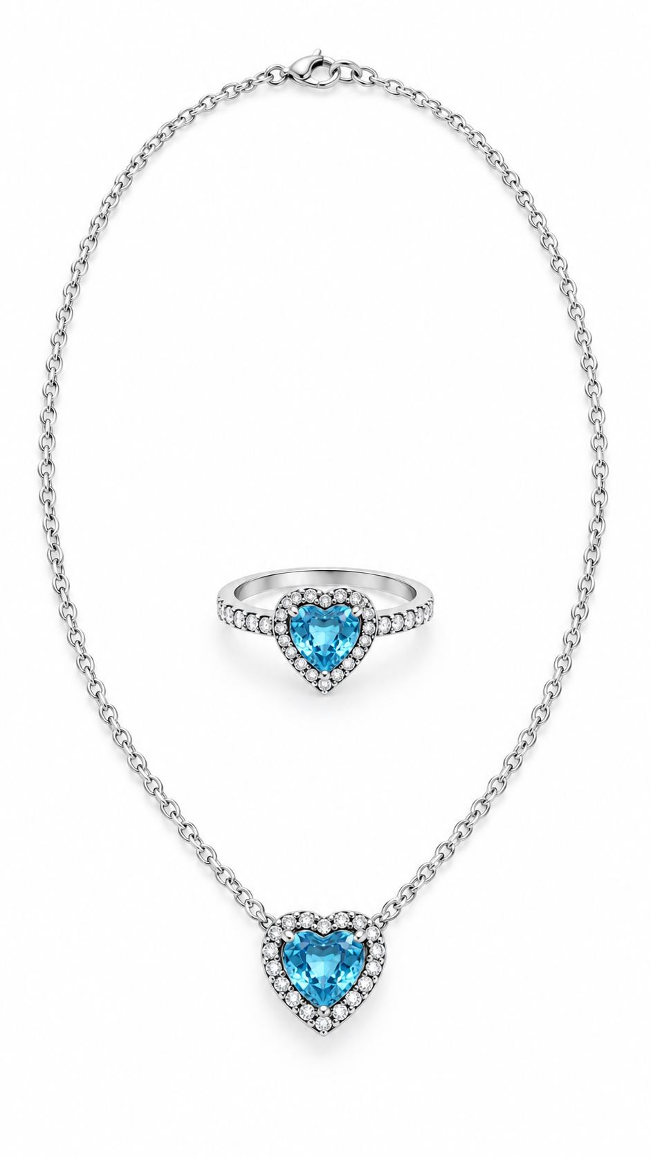 Conjunto de plata con corazon Azul