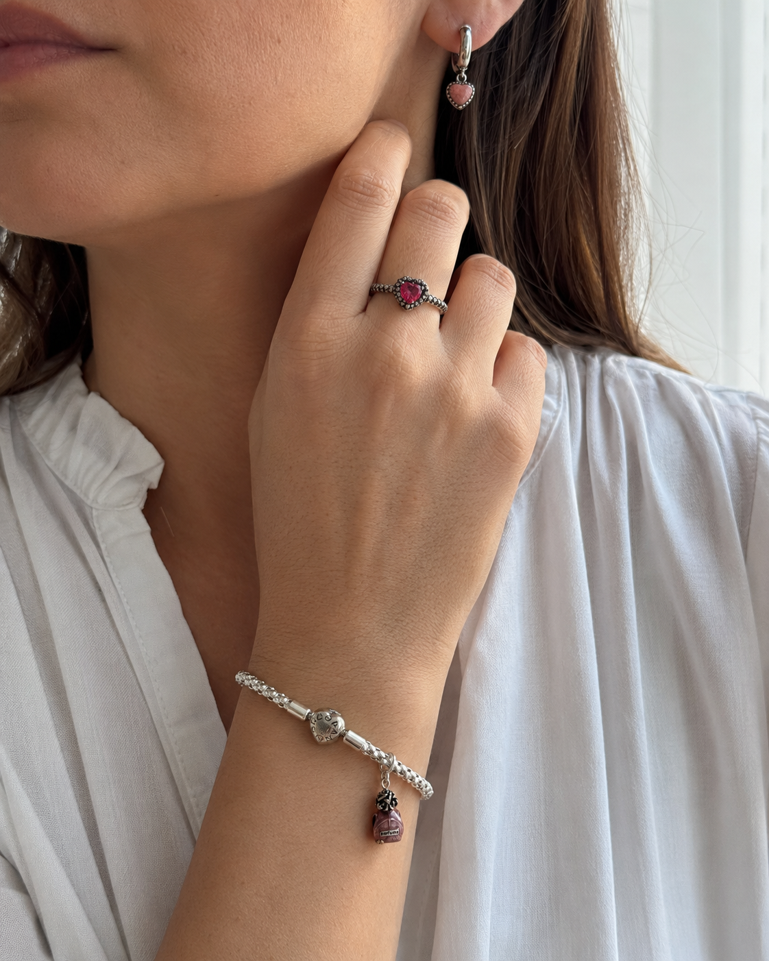 Conjunto Corazón Rosa con Pulsera y Charm Perfume