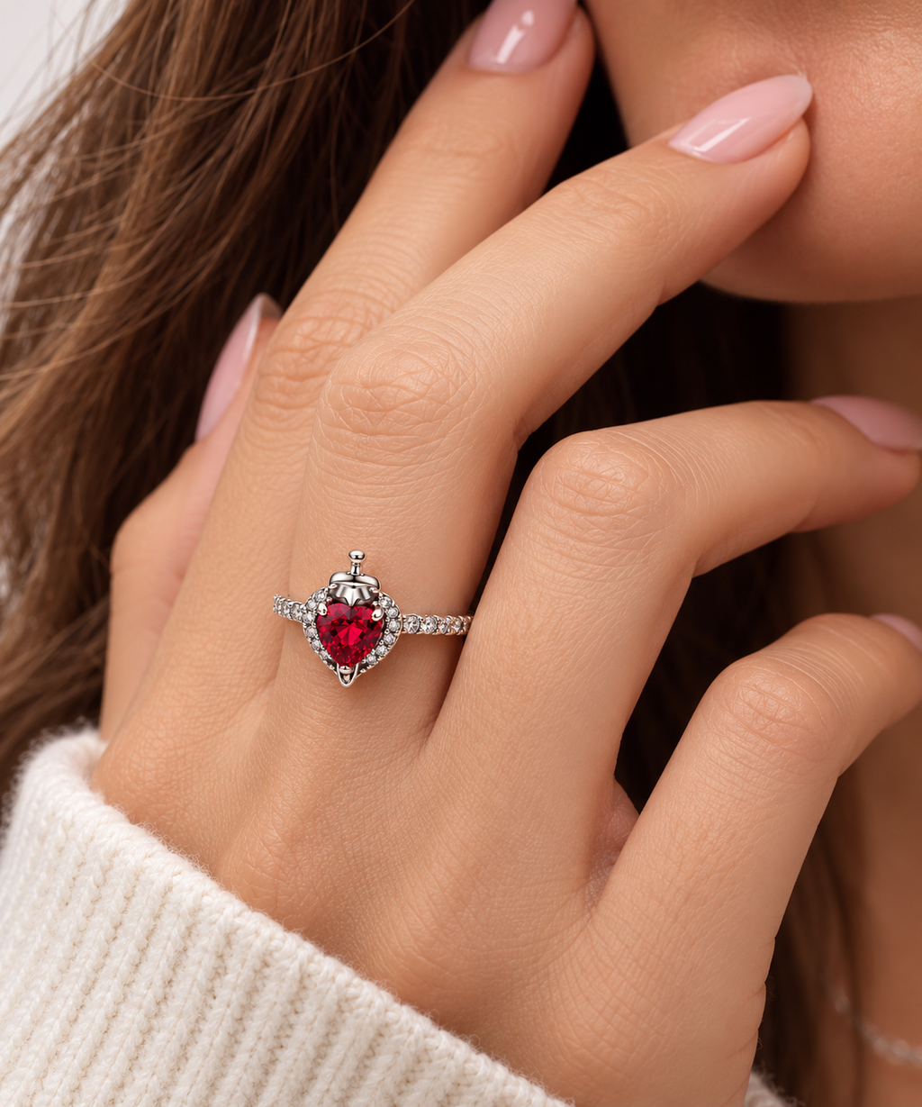 Anillo Corazón Rojo de Princesa en Plata S925 ✨❤️