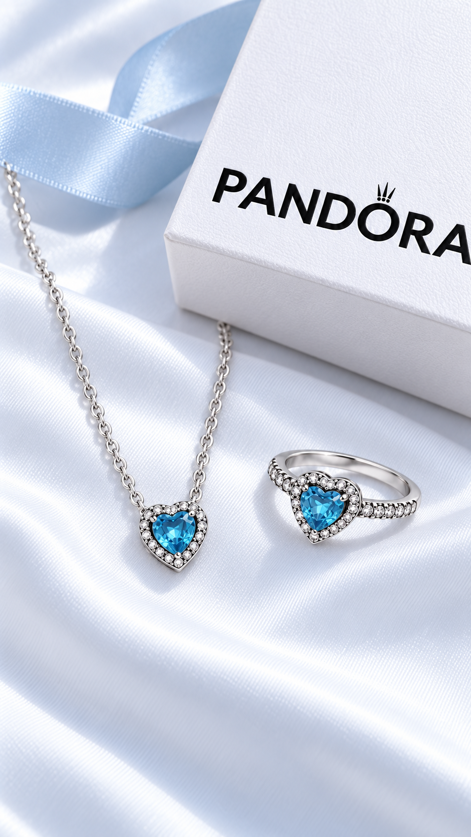 Conjunto de plata con corazon Azul