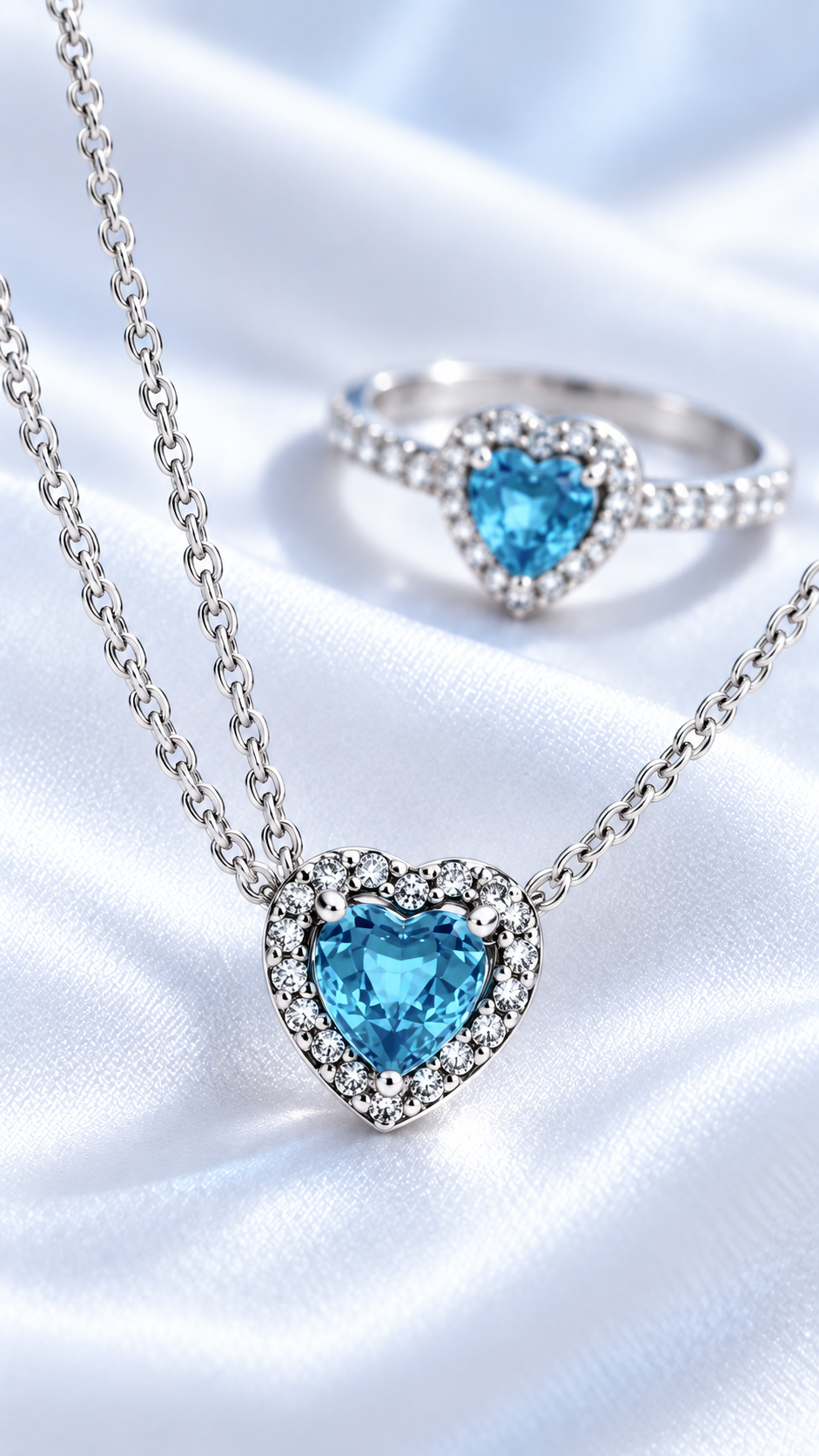 Conjunto de plata con corazon Azul