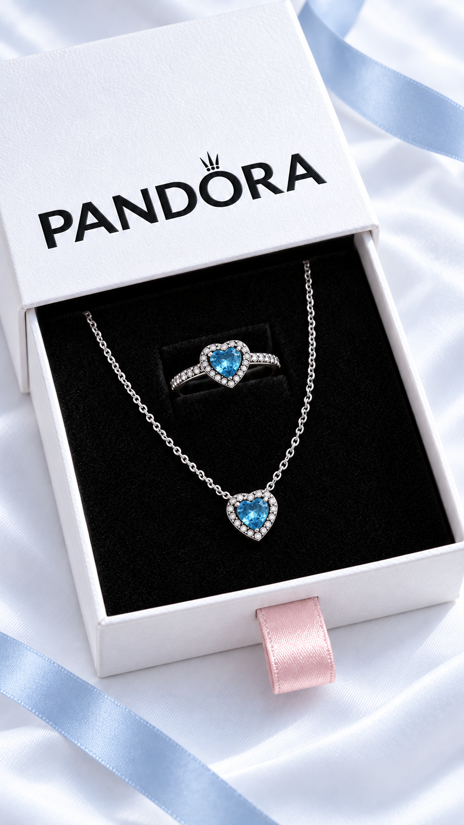 Conjunto de plata con corazon Azul